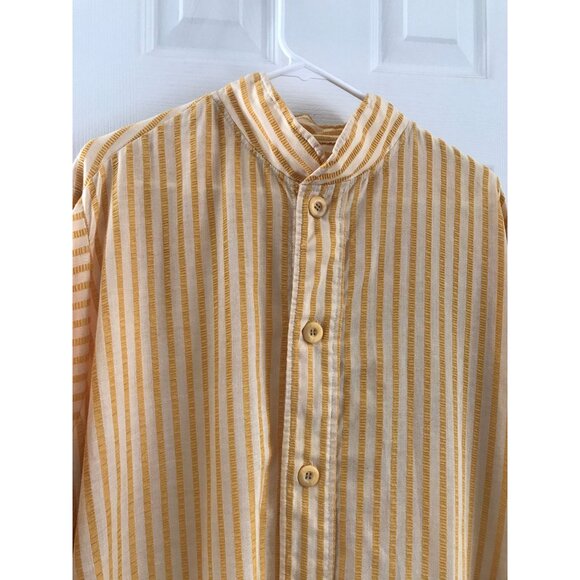 Vgt 1970 100% Cotton Kaftan Tunic Nehru Collar White Yellow Button Down Front - Picture 8 of 10
